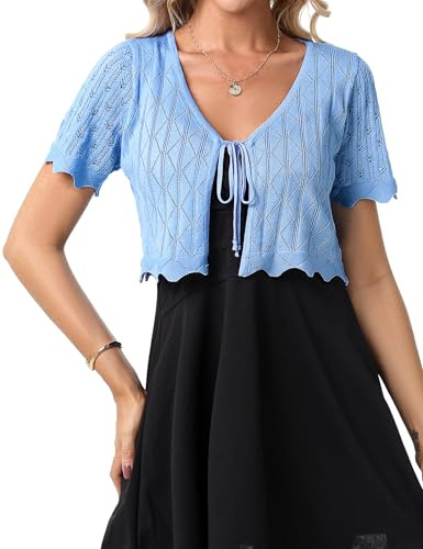 Gyabnw Dam bolero elegant boleros kofta kortärmad kofta utlopp festlig bolerojacka snörning sommar, A- Blå, L