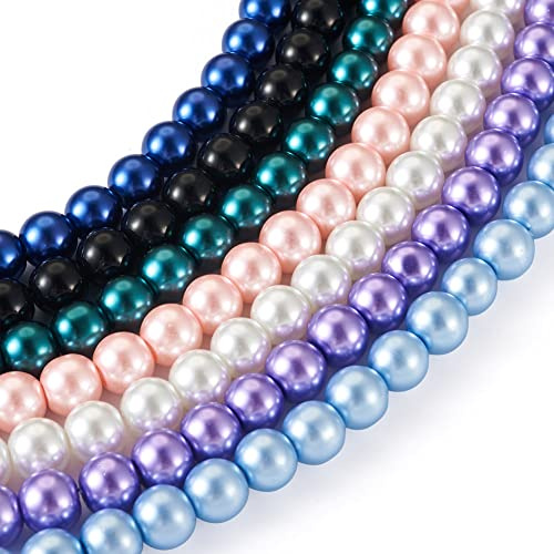 Boutigem 735pcs Glass Pearl Beads 8~9mm Satin Luster Glass Round Beads for Jewellery Making DIY Bracelet Necklace Earring Vase Fillers Decor