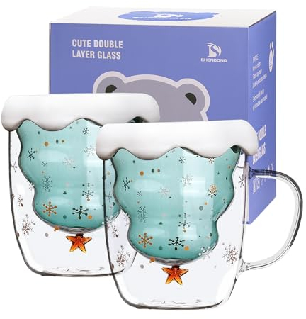 Tazze da caffè con albero di Natale Tazze carine con coperchio Tazza da tè Tazza da latte Tazzina Espresso I migliori regali di Natale per le donne Bambini ragazze (Coppie dell'albero di Natale)
