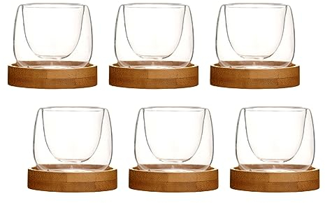LOVIVER 6 Tazzine da caffè in Vetro a Doppia Parete, Circa 51-60 ml con sottobicchieri, Vetro borosilicato, Tazze per Bicchieri isolanti Trasparenti per tè, Cappuccino, Latte, caffè