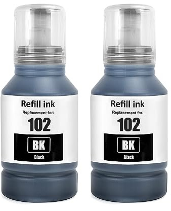 SHUOLE 102 Ink Compatible with epson E102 Refill Ink Bottle Multipack for ecotank ET-2850 ET-3850 ET-2856 ET-4856 ET-4850 ET-2756 ET-4750 ET-2851 ET-15000 ET-2700 ET-2750 ET-2751 ET-3700(Black x 2)