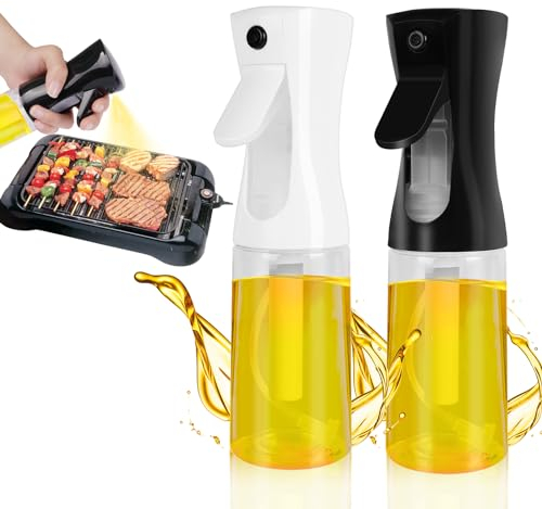 URAQT Olio Spruzzatore, 2 Pezzi Spruzzatore di Olio d'oliva Antigoccia 200ml, Spruzzatore Bottiglia di Olio per Aceto e Olio, Spruzzatore di Olio Riutilizzabile(Bianco+Nero)