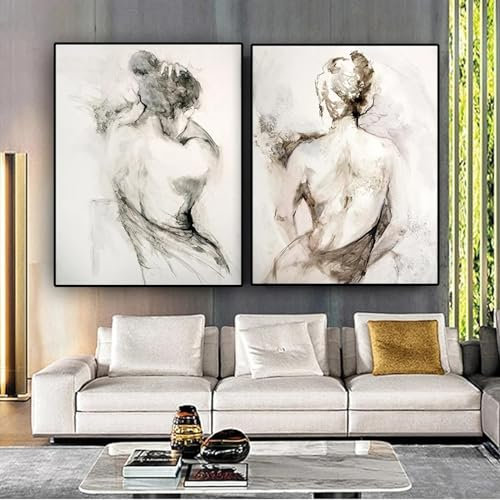 GERRIT Dipinto a olio astratto nero bianco donna schiena nuda su tela poster e stampe scandinavo quadro da parete per camera Cuadros 40x60 cmx2 senza cornice