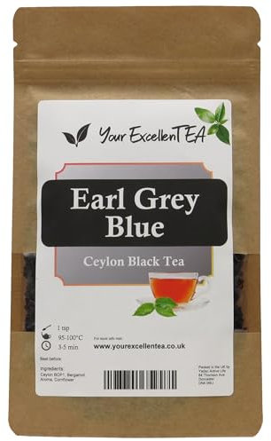 Earl Grey Blue Flower Loose Leaf Tea (250g) - Ceylon Black Leaves with Real Bergamot Oil in Resealable Kraft Pouch, Citrusy & Delicious Premium Loose Tea Experience by Your ExcellenTEA