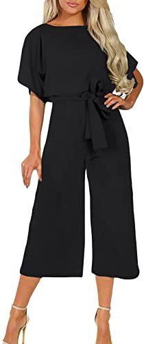 Tuta Elegante Donna Cerimonia Monopezzi E Tutine Da Donna Lunghe a Gamba Larga Pantaloni Tinta Unita Senza Maniche Jumpsuit Retro Con Cintura Jumpsuit Cocktail Overall Cerimonia Con Maniche Corte