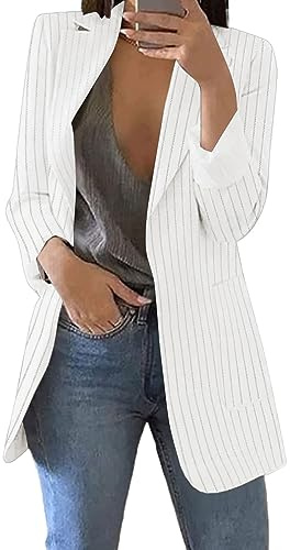 Blazer Classique Long Blazer Femme Manches Longues Casual Revers OL Business Veste de Costume Devant Ouvert Manteau Cardigan Blazer Jacket avec Poches Tailleur Femme Chic