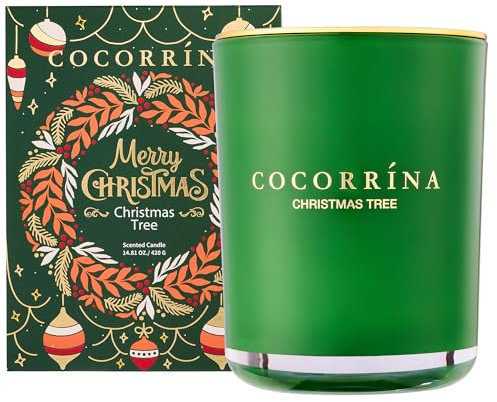 Cocorrína Candle Duftkerze im Glas - Christmas Tree, Brenndauer bis zu 46 Stunden mit 2 Dochten, Natürliche Soja-Kerze, Weihnachten Geschenk Kerze, 420g