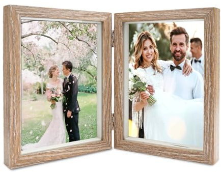 Doppelter Bilderrahmen Faltbar, Klappbar Aus Holz, Fotorahmen Collage, 2 Fotos, für Tischausstellung oder Geschenke (Fotogröße 13x18cm)
