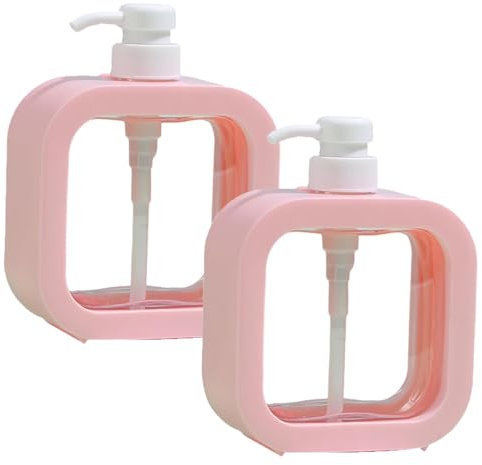 Distributeur Savon, 2 Pièces Distributeur de Gel Douche, 500 ML Distributeur Shampoing et Gel Douche, Flacon de Lotion Transparent,Distributeur Savon Cuisine, À Remplir avec Gel Douche(Couleur Rose)