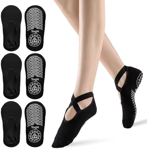 SEFIRST 3 par Chaussettes Pilates Yoga Chaussette Anti-dérapante Femme, svart, one size