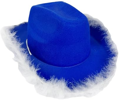 Fjädrar cowgirlhatt – blå cowgirl mode fjäderboa-hatt, nyhet västerländsk huvudbonad, halloween utklädnad huvudbonad tillbehör för ungdomsfester