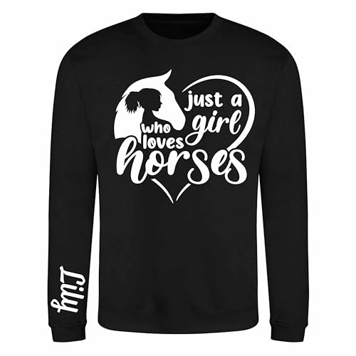 Varsany Personalised Just a Girl Horse Sweatshirt – Custom Horse Jumpers for Kids, Sweatshirts for Kids, Horse Riding Sweatshirt - Black 9-10 Years