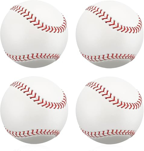 Tizanfenor 4 Pack BaseBall Standard Hard Leather 9 Inch, Training Sports Practice Rubber Leather Baseball for Outdoor Games Youth And Adult