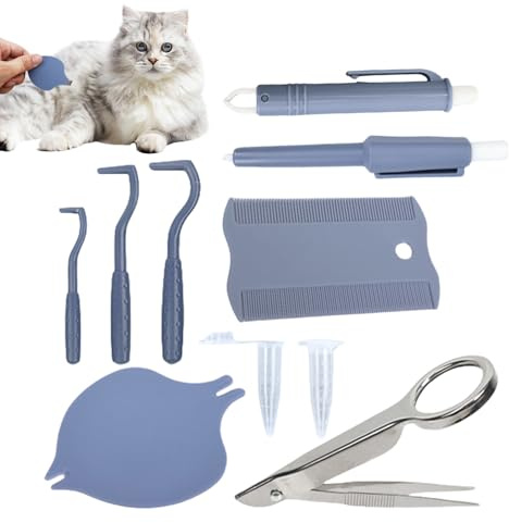 Extractor de garrapatas – Kit de Herramienta de eliminación de pulgas | Extractor de garrapatas portátil para Gatos y Perros, Kit de Cuidado de Mascotas para Viajes, Extractor de garrapatas