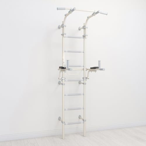 Jeflex ClimbMaxx M9 Espalier blanc avec station de dips pliable – Appareil de fitness peu encombrant et appareil de sport d'intérieur pour enfants et adultes – 220 cm de haut – Pour la maison, la