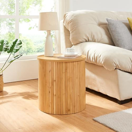 [en.casa] Beistelltisch Ledepid Nachttisch Sofatisch 40 x Ø40 cm Wohnzimmertisch Tischplatte mit dezentem Überstand Kaffeetisch rund Bambus Natur