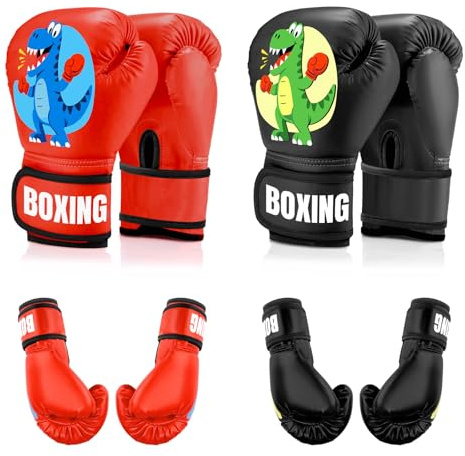 JUOIFIP boxningshandskar barn, PU-läder, boxhandskar för barn 3 till 14 år för boxningssäck, sparringträning, muay Thai, MMA, kickboxning & kampsport, svart och röd, 2-pack