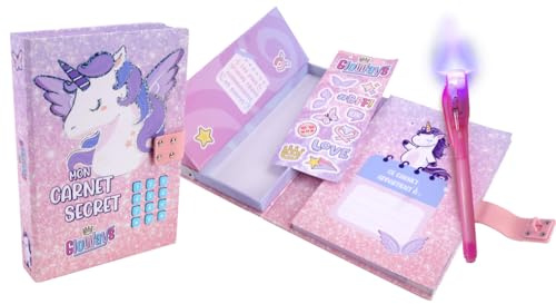 GLOWAYS - Paquete de 6 Cuadernos Secretos Electrónicos - Juguete para Niños - 037727PA - Rosa - Papel - Diario Íntimo - Cumpleaños - Purpurina - Bolígrafo Mágico - Tinta Invisible - Desde 6 años