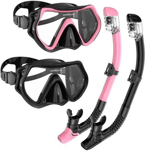 Kit de plongée avec masque pour adultes, masque de plongée et tuba sec pour hommes et femmes, masque anti-fuite et anti-buée en verre trempé, pour la plongée avec tuba et la plongée sous-marine, pack