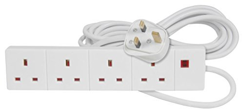 Mercury | 3m 4 Gang Extension Lead | Multi Plug Power Strip with Neon Indicator | Wall Mountable 13A Fused 4 Way Extension Cord | 3 Metre Heavy Duty Cable | UK 250V Electric Adapter for Home & Office