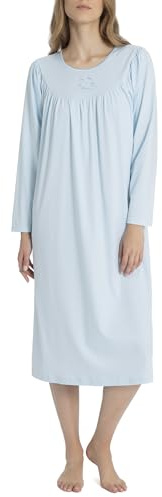 Calida - Camicia da notte manica lunga con classico taglio raglan in cotone interlock. Lunghezza 110 cm, 6/XL, AZZURRO