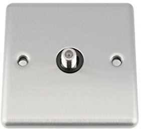 A5 SKY Satellite Socket - 1 Gang - Satin Brushed Chrome Classic Black