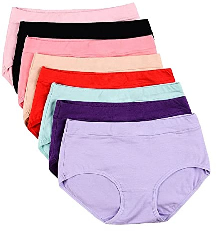 Buankoxy Women's 8 Pack Mid-Rise Stretch Cotton Panties, Assorted Colors(8 Assorted Colors,8)