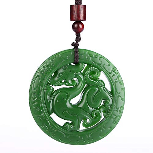 Yigedan - Hohl Geschnitzter Drachen-Anhänger - Talisman in Münzform - Natürliche Grüne Jade