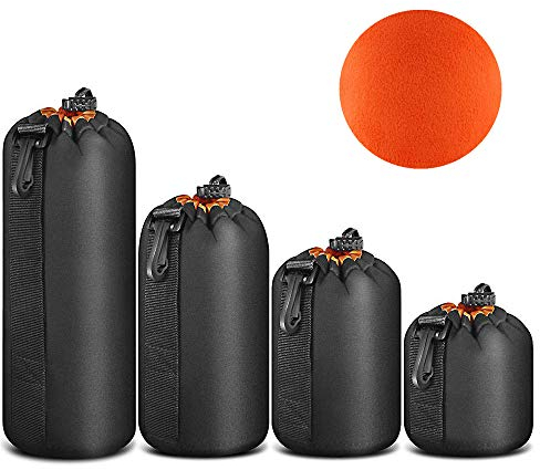 Objektivtasche und Kamera Tasche Wasserdichtem aus Neopren Objektivbeutel für Kamera Objektiv in 4 Größen, Multi Pack Objektivtaschen für Canon, Nikon, Tamron, Sigma, Pentax, Sony Objektive