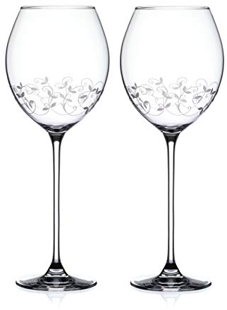 DIAMANTE Elegant White Wine Crystal Glasses Pair with Intricate Filigree Etched Design - Set of 2 Crystal Glasses in Gift Box