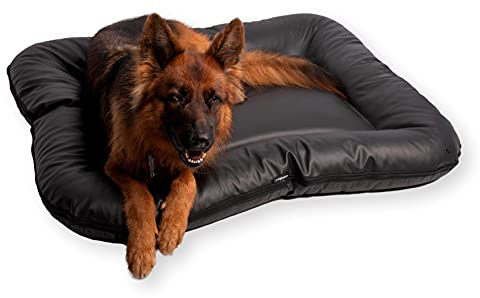 4L Textil ELLA Cuccia per Cani in Ecopelle XL Materasso Lettino Grande con Cuscino (M - 90x70 cm, Nero)