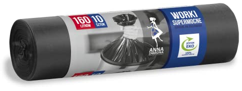 ANNA ZARADNA ST-AZ-001989 - Sacchetti per la spazzatura anti-strappo, super resistenti, 160 l, confezione da 10 pezzi, per rifiuti domestici e ufficio, in LDPE spesso, colore nero, 160 l