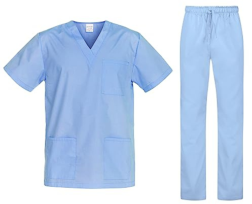 B-well Cesare Uniforme Médicale Unisexes Ensemble: Haut et Pantalons + Blouse Medicale Femme/Homme - Tenue Aide Soignante Professionnelle Bleu S