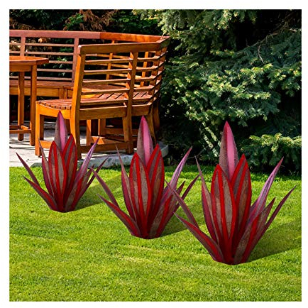 Sculpture Rustique de Tequila Bleue - Art décoration Statue Déco à la Maison, Figurines de Jardin, Ornements de Pelouse, Piquets de Jardin, Plantes d'agave en Métal pour Cour Extérieure, 13.8inch