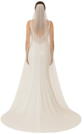 Pet-Jos Hochzeitsschleier Brautschleier lange Kathedrale Kapelle 1 Schicht Brautschleier weißer Elfenbein Tüllschleier Hochzeitszubehör eleganter klassischer Schleier