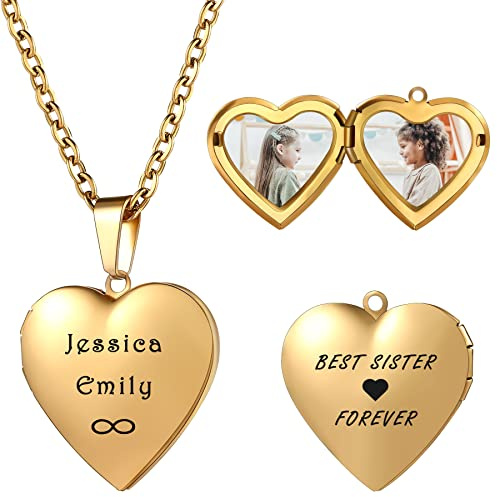 MeMeDIY Collana con Medaglione a Cuore con Immagini, Collana Personalizzata con Foto a Cuore per Donna, Acciaio Inossidabile, Tipo Liscio Dorata Catena da 45 cm