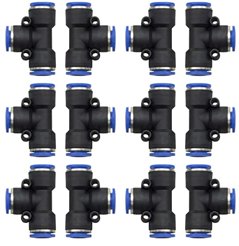 Bwintech 12 piezas de 10 mm, tres conexiones, tres conexiones de plástico, tres conexiones de Liberación rápida, adaptadores de línea de aire PE