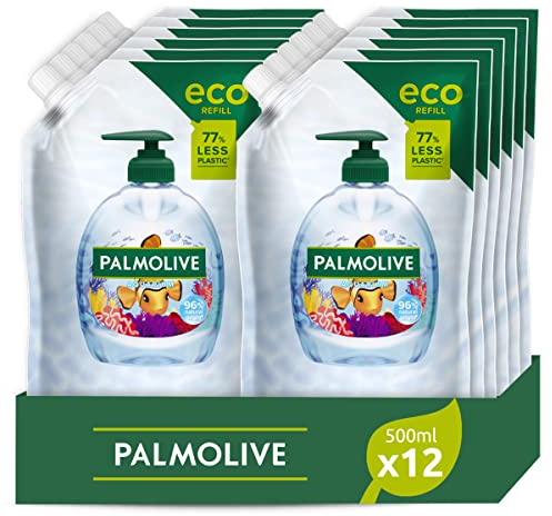 Palmolive Eco Nachfüllpackung Handseife Aquarium 12 x 500ml I Schutz vor Bakterien I Vegan | Inhaltsstoffe 96% natürlichen Ursprungs* Dermatologisch getestet
