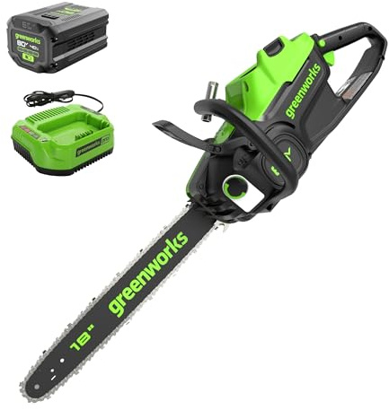 Greenworks 80V 18 Brushless Cordless Chainsaw (Great For Tree Felling, Limbing, Pruning, and Firewood), 75+ Compatible Tools, 4.0Ah Battery and Charger Included