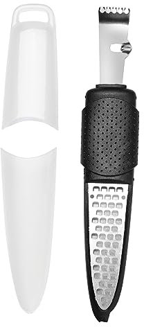 ulafbwur Rallador de jengibre, limón y cítricos, herramienta trituradora con mango antideslizante, perfecto para queso, chocolate, nueces, esencial, cocina, negro