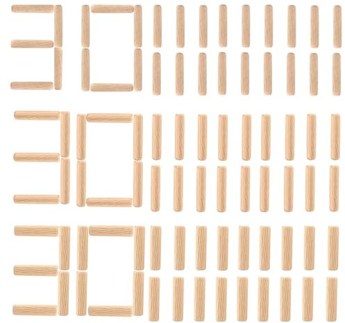 Goupilles en bois, goupilles d'étagère - Chevilles en bois épaisses et robustes M6 M8 M10, 90 pièces - Goupilles cannelées verticales amovibles, goupilles en bois à rainure droite pour Duqulle