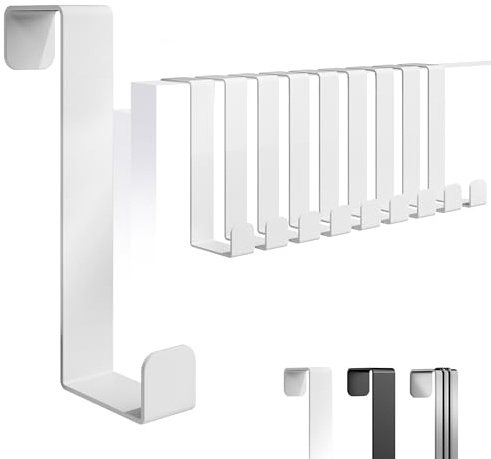 4happy Türhaken zum Einhängen, 10er-Set, rostfreie Türgarderobe, Türschutz, Kleiderhaken für Haustür oder Schrank, schließt perfekt, weiß