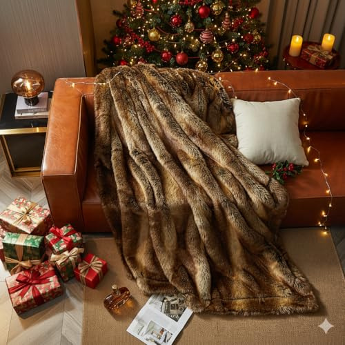 HOMFINE Luxuriöse Kunstfelldecke Felldecke Kunstfell - Kuscheldecke Flauschig Fellimitat Decke Webpelzdecke Pelzdecke Wohndecke Kunstpelz für Couch Bett, 150x200 cm, Braun