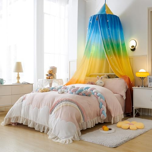 Haayymo Kids Bed Canopy, Cotton Mosquito Net, Kids Princess Play Tents, Round Dome Canopy for Princess Girls Mosquito Net for Children's Bedroom Nursery Room Decoration (Rainbow)