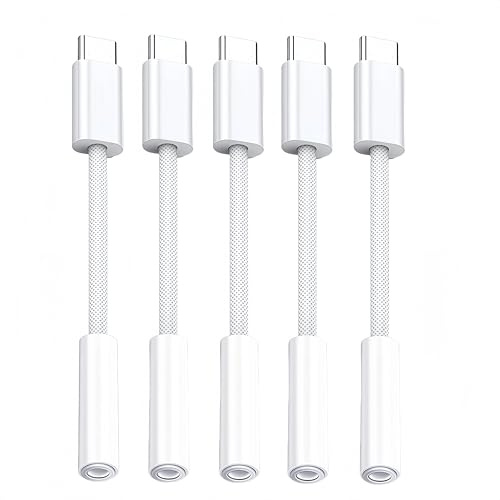 5 Pack USB C to Headphone Jack Adapter,USB c to 1/8 inch Audio Adapter Compatible with iPhone 17 16 15 Samsung Galaxy S25,S24,S23 Ultra, Note 20, iPad Pro, MacBook, Pixel XL and More
