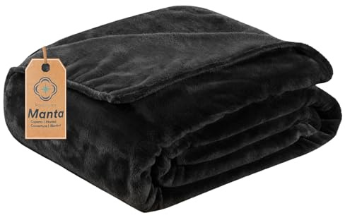 EASY SPEED Manta de Franela para Sofá de Microfibra Extra Suave y Acolchada, Colcha de Forro Polar 100% Poliéster Transpirable para Cama de 90 cm, Sala, Negro, 160 x 220 cm