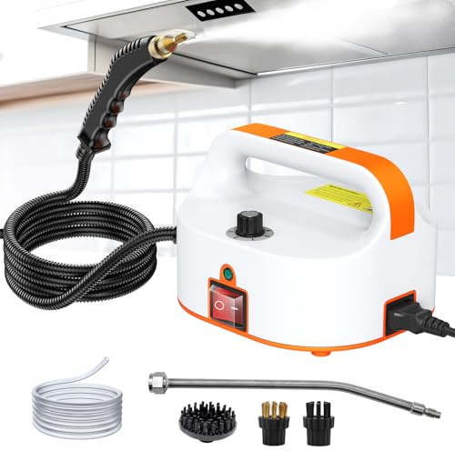 Pulitore a Vapore, 2500W Pulitore a Vapore Portatile, Design Senza Serbatoio Dell'acqua con Tubo 1,1 M, 3 Testine Regolabili su 6 Livelli, Riscaldamento Rapido 10 Secondi