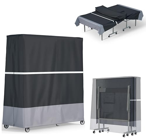 Indoor/Outdoor Ping Pong Table Cover Waterproof, Dustproof, UV-Resistant Durable Foldable Ping Pong Table Cover Fits 9x5-Foot Tables (Black & Gray)