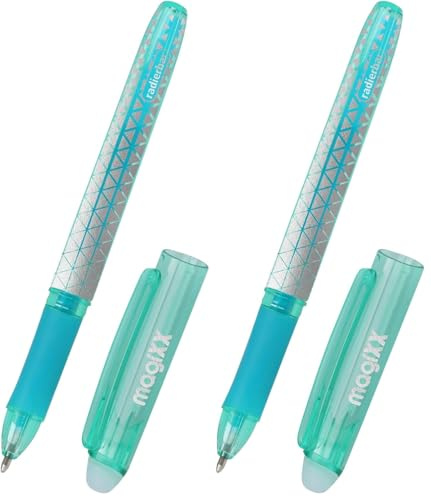 Online magiXX erasable pen Turquoise I Gel pen with eraser I Rub out ballpoint pen with gel refill turquoise, refillable, medium tip I Rollerball pen for kids, adults, school (Pack of 2)