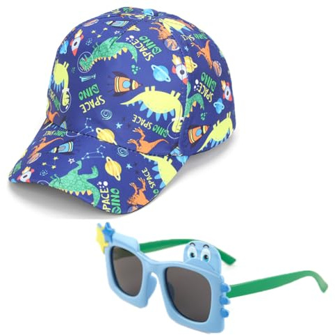 Dinosaurio Gorra de Béisbol Niños, 2PCS Dinosaurio Gorra con Gafas de Sol Gorras Visera GorraBéisbol Ajustable Sombrero de Sol Gorras Casual Sombrero de Verano Regalos